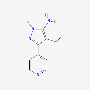 molecular formula C11H14N4 B13635419 4-Ethyl-1-methyl-3-(pyridin-4-yl)-1h-pyrazol-5-amine 