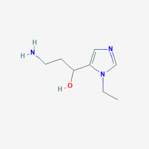 molecular formula C8H15N3O B13635528 3-Amino-1-(1-ethyl-1h-imidazol-5-yl)propan-1-ol 