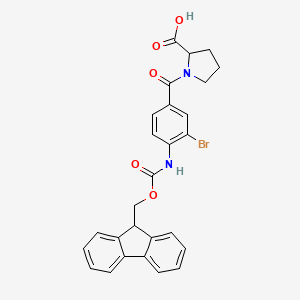 molecular formula C27H23BrN2O5 B13635593 1-[3-bromo-4-({[(9H-fluoren-9-yl)methoxy]carbonyl}amino)benzoyl]pyrrolidine-2-carboxylic acid 