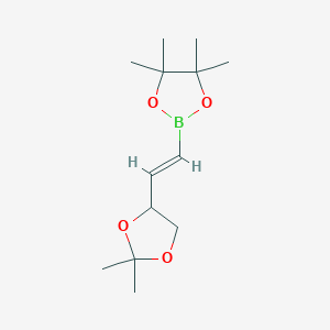 molecular formula C13H23BO4 B13635944 2-[2-(2,2-Dimethyl-1,3-dioxolan-4-yl)ethenyl]-4,4,5,5-tetramethyl-1,3,2-dioxaborolane 