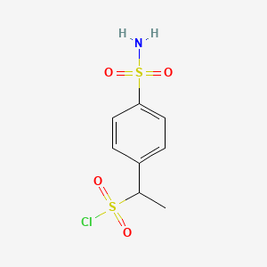 molecular formula C8H10ClNO4S2 B13635981 1-(4-Sulfamoylphenyl)ethane-1-sulfonyl chloride 