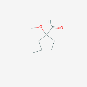 molecular formula C9H16O2 B13635998 1-Methoxy-3,3-dimethylcyclopentane-1-carbaldehyde 