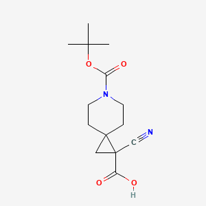 molecular formula C14H20N2O4 B13636196 6-[(Tert-butoxy)carbonyl]-1-cyano-6-azaspiro[2.5]octane-1-carboxylic acid 