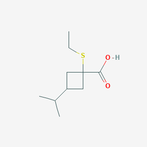 molecular formula C10H18O2S B13636422 1-(Ethylthio)-3-isopropylcyclobutane-1-carboxylic acid 