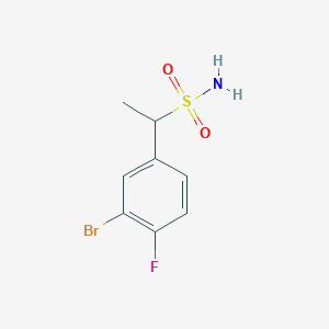 molecular formula C8H9BrFNO2S B13636460 1-(3-Bromo-4-fluorophenyl)ethane-1-sulfonamide 