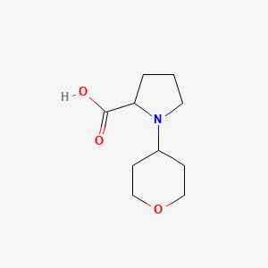 molecular formula C10H17NO3 B13636569 1-Tetrahydro-2H-pyran-4-ylpyrrolidine-2-carboxylic acid 