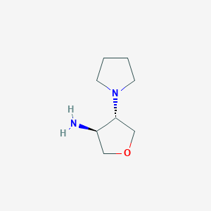 molecular formula C8H16N2O B13636693 (3S,4S)-4-pyrrolidin-1-yloxolan-3-amine 