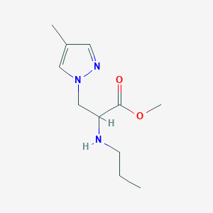 molecular formula C11H19N3O2 B13636888 Methyl 3-(4-methyl-1h-pyrazol-1-yl)-2-(propylamino)propanoate 