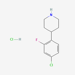 molecular formula C11H14Cl2FN B13636904 4-(4-Chloro-2-fluorophenyl)piperidine hydrochloride 