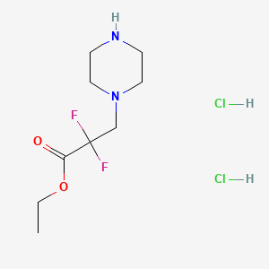 molecular formula C9H18Cl2F2N2O2 B13637073 Ethyl2,2-difluoro-3-(piperazin-1-yl)propanoatedihydrochloride 