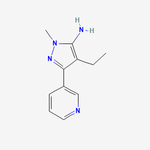 molecular formula C11H14N4 B13637324 4-Ethyl-1-methyl-3-(pyridin-3-yl)-1h-pyrazol-5-amine 