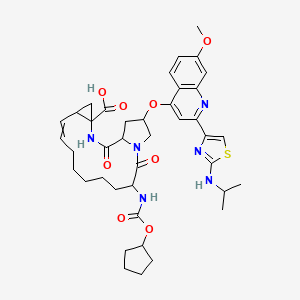 molecular formula C40H50N6O8S B13637364 14-(Cyclopentyloxycarbonylamino)-18-[7-methoxy-2-[2-(propan-2-ylamino)-1,3-thiazol-4-yl]quinolin-4-yl]oxy-2,15-dioxo-3,16-diazatricyclo[14.3.0.04,6]nonadec-7-ene-4-carboxylic acid 