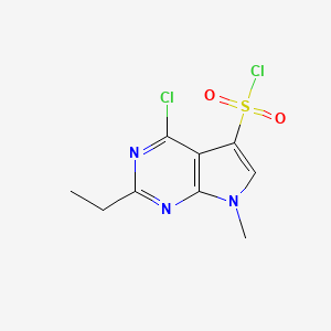 molecular formula C9H9Cl2N3O2S B13637379 4-chloro-2-ethyl-7-methyl-7H-pyrrolo[2,3-d]pyrimidine-5-sulfonyl chloride 