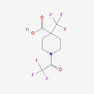 molecular formula C9H9F6NO3 B13637402 1-(Trifluoroacetyl)-4-(trifluoromethyl)piperidine-4-carboxylic acid 