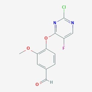 molecular formula C12H8ClFN2O3 B1363770 4-[(2-Chloro-5-fluoropyrimidin-4-YL)oxy]-3-methoxybenzaldehyde CAS No. 525570-78-9