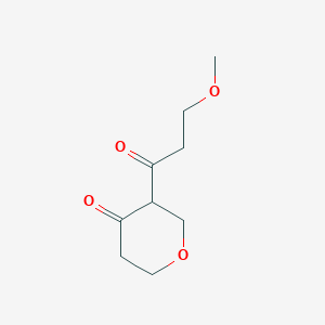 molecular formula C9H14O4 B13637916 3-(3-Methoxypropanoyl)dihydro-2H-pyran-4(3H)-one 