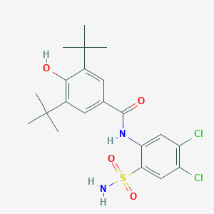 molecular formula C21H26Cl2N2O4S B136384 3,5-Bis(1,1-dimethylethyl)-4-hydroxy-N-(4,5-dichloro-2-sulfamoylphenyl)benzamide CAS No. 150457-38-8