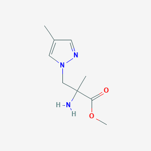 molecular formula C9H15N3O2 B13638838 Methyl 2-amino-2-methyl-3-(4-methyl-1h-pyrazol-1-yl)propanoate 