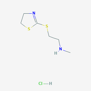 molecular formula C6H13ClN2S2 B13638891 2-((4,5-dihydrothiazol-2-yl)thio)-N-methylethan-1-amine hydrochloride 