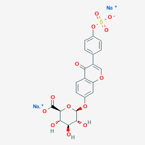 molecular formula C21H16Na2O13S B136391 disodium;(2S,3S,4S,5R,6S)-3,4,5-trihydroxy-6-[4-oxo-3-(4-sulfonatooxyphenyl)chromen-7-yl]oxyoxane-2-carboxylate CAS No. 1041134-19-3