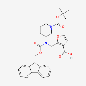 molecular formula C31H34N2O7 B13639164 2-[({1-[(tert-butoxy)carbonyl]piperidin-3-yl}({[(9H-fluoren-9-yl)methoxy]carbonyl})amino)methyl]furan-3-carboxylic acid 