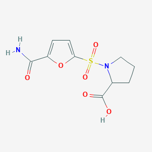 molecular formula C10H12N2O6S B13639247 1-{[5-(Aminocarbonyl)-2-furyl]sulfonyl}pyrrolidine-2-carboxylic acid 