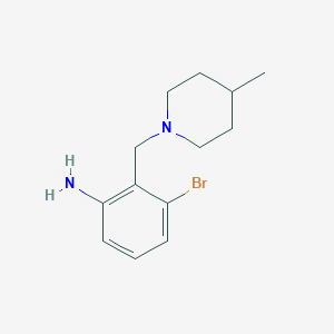 molecular formula C13H19BrN2 B13639410 3-Bromo-2-((4-methylpiperidin-1-yl)methyl)aniline 