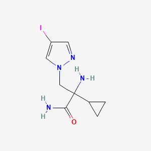 molecular formula C9H13IN4O B13639616 2-Amino-2-cyclopropyl-3-(4-iodo-1h-pyrazol-1-yl)propanamide 