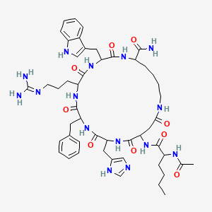 molecular formula C50H69N15O9 B13639731 15-(2-acetamidohexanoylamino)-6-[3-[bis(azanyl)methylideneamino]propyl]-12-(1H-imidazol-5-ylmethyl)-3-(1H-indol-3-ylmethyl)-2,5,8,11,14,17-hexakis(oxidanylidene)-9-(phenylmethyl)-1,4,7,10,13,18-hexazacyclotricosane-23-carboxamide 