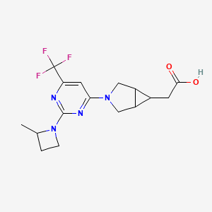 molecular formula C16H19F3N4O2 B13639919 2-[3-[2-(2-methylazetidin-1-yl)-6-(trifluoromethyl)pyrimidin-4-yl]-3-azabicyclo[3.1.0]hexan-6-yl]acetic acid 