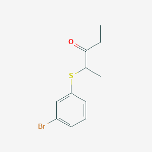 molecular formula C11H13BrOS B13640104 2-((3-Bromophenyl)thio)pentan-3-one 