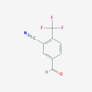 molecular formula C9H4F3NO B13640159 5-Formyl-2-(trifluoromethyl)benzonitrile 