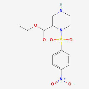 molecular formula C13H17N3O6S B13640208 Ethyl 1-(4-nitrobenzenesulfonyl)piperazine-2-carboxylate 