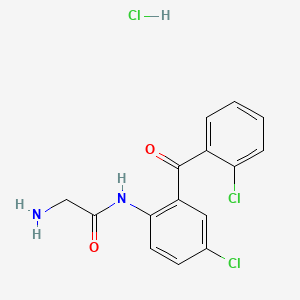 molecular formula C15H13Cl3N2O2 B13640229 2-Amino-N-(4-chloro-2-(2-chlorobenzoyl)phenyl)acetamide hydrochloride 