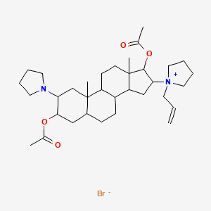 molecular formula C34H55BrN2O4 B13640288 [17-acetyloxy-10,13-dimethyl-16-(1-prop-2-enylpyrrolidin-1-ium-1-yl)-2-pyrrolidin-1-yl-2,3,4,5,6,7,8,9,11,12,14,15,16,17-tetradecahydro-1H-cyclopenta[a]phenanthren-3-yl] acetate;bromide 