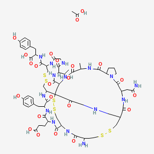 acetic acid;2-[[21-amino-13-(2-amino-2-oxoethyl)-27-(2-carboxyethyl)-44-(1-hydroxyethyl)-30-[(4-hydroxyphenyl)methyl]-4-methyl-3,6,12,15,22,25,28,31,40,43,46,51-dodecaoxo-18,19,35,36,48,49-hexathia-2,5,11,14,23,26,29,32,39,42,45,52-dodecazatetracyclo[22.22.4.216,33.07,11]dopentacontane-38-carbonyl]amino]-3-(4-hydroxyphenyl)propanoic acid