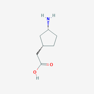 molecular formula C7H13NO2 B13640453 (1S,3R)-(3-Aminocyclopentyl)-acetic acid 