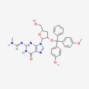 molecular formula C34H36N6O6 B13640460 N'-[9-[3-[bis(4-methoxyphenyl)-phenylmethoxy]-5-(hydroxymethyl)oxolan-2-yl]-6-oxo-1H-purin-2-yl]-N,N-dimethylmethanimidamide 