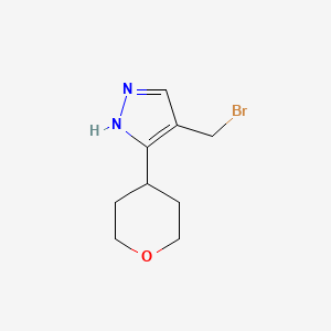 molecular formula C9H13BrN2O B13640657 4-(bromomethyl)-5-(tetrahydro-2H-pyran-4-yl)-1H-pyrazole 