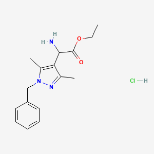 molecular formula C16H22ClN3O2 B13641192 ethyl amino(1-benzyl-3,5-dimethyl-1H-pyrazol-4-yl)acetate hydrochloride 