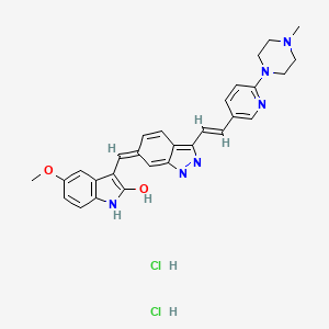 molecular formula C29H30Cl2N6O2 B13641220 5-methoxy-3-((3-((E)-2-(6-(4-methylpiperazin-1-yl)pyridin-3-yl)vinyl)-1H-indazol-6-yl)methylene)indolin-2-one dihydrochloride 