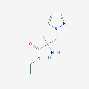 molecular formula C9H15N3O2 B13641370 Ethyl 2-amino-2-methyl-3-(1h-pyrazol-1-yl)propanoate 