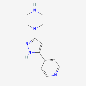 molecular formula C12H15N5 B13641517 1-(3-(pyridin-4-yl)-1H-pyrazol-5-yl)piperazine 