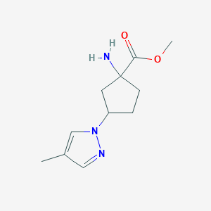 molecular formula C11H17N3O2 B13641568 Methyl 1-amino-3-(4-methyl-1h-pyrazol-1-yl)cyclopentane-1-carboxylate 