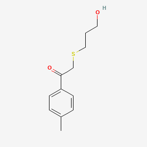 molecular formula C12H16O2S B13641730 2-((3-Hydroxypropyl)thio)-1-(p-tolyl)ethan-1-one 