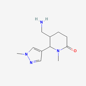 molecular formula C11H18N4O B13642074 5-(aminomethyl)-1-methyl-6-(1-methyl-1H-pyrazol-4-yl)piperidin-2-one 