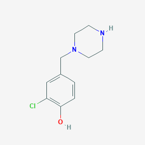 molecular formula C11H15ClN2O B13642211 2-Chloro-4-(piperazin-1-ylmethyl)phenol 