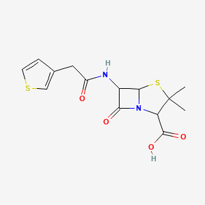 molecular formula C14H16N2O4S2 B13642367 3,3-Dimethyl-7-oxo-6-[2-(thiophen-3-yl)acetamido]-4-thia-1-azabicyclo[3.2.0]heptane-2-carboxylic acid 