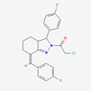 2-chloro-1-[(7Z)-3-(4-fluorophenyl)-7-[(4-fluorophenyl)methylidene]-3a,4,5,6-tetrahydro-3H-indazol-2-yl]ethanone