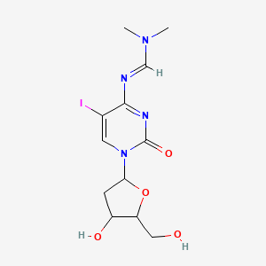 molecular formula C12H17IN4O4 B13642577 N'-(1-((2R,4S,5R)-4-Hydroxy-5-(hydroxymethyl)tetrahydrofuran-2-yl)-5-iodo-2-oxo-1,2-dihydropyrimidin-4-yl)-N,N-dimethylformimidamide 